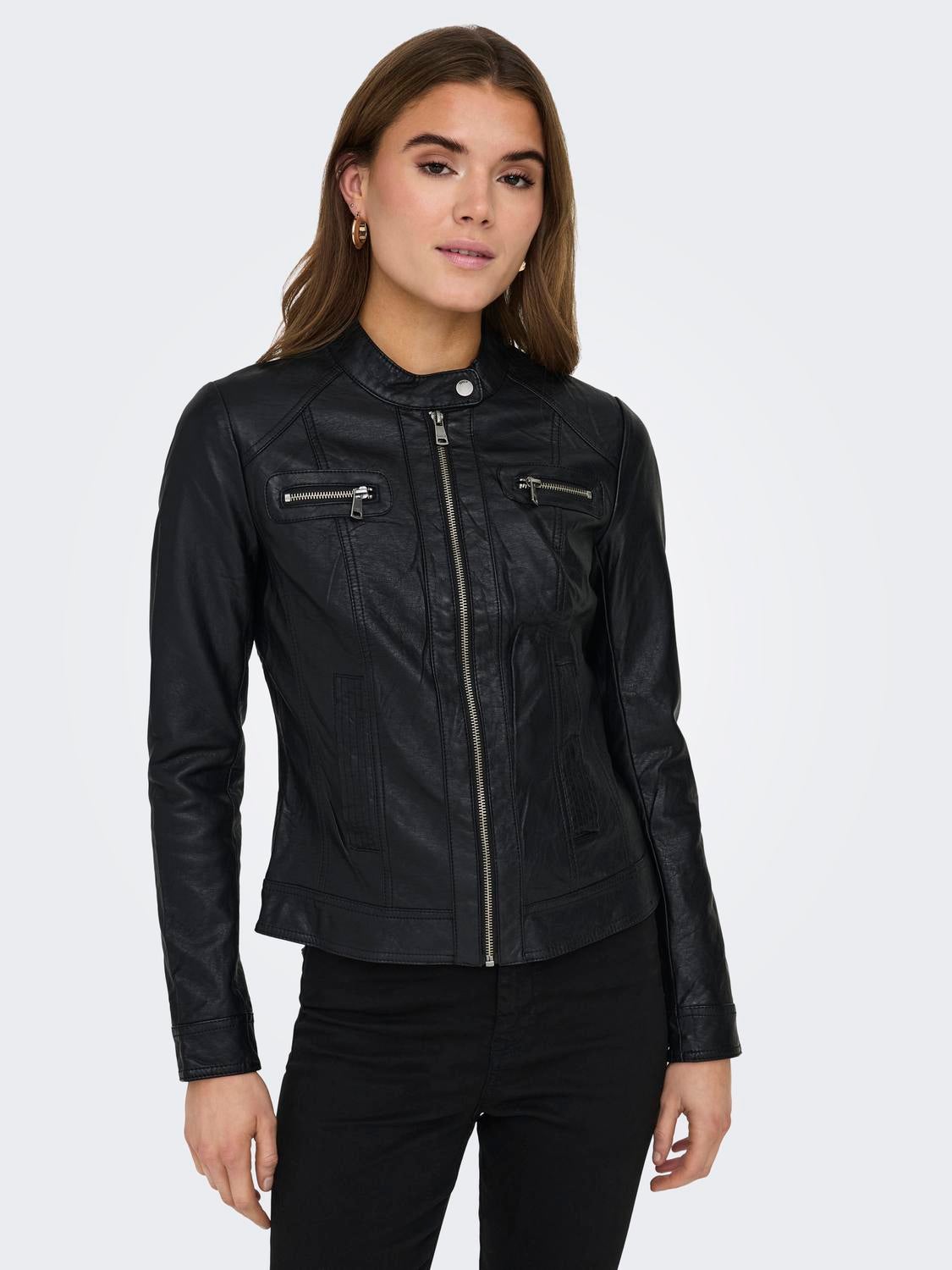 Black leather faux jacket on sale