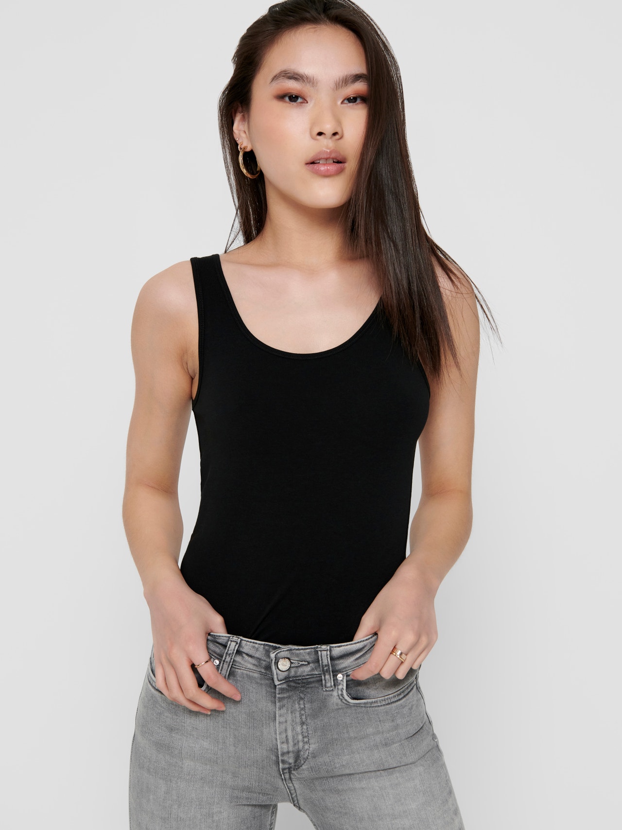 ONLY Stretch Fit Round Neck Tank-Top -Black - 15095808