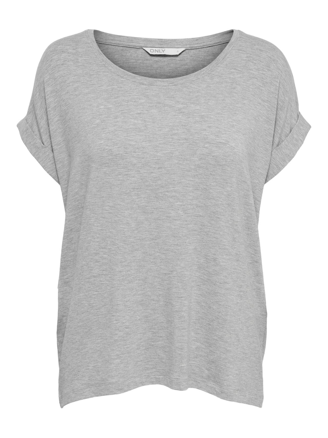 ONLY Regular Fit Round Neck Fold-up cuffs T-Shirt -Light Grey Melange - 15106662