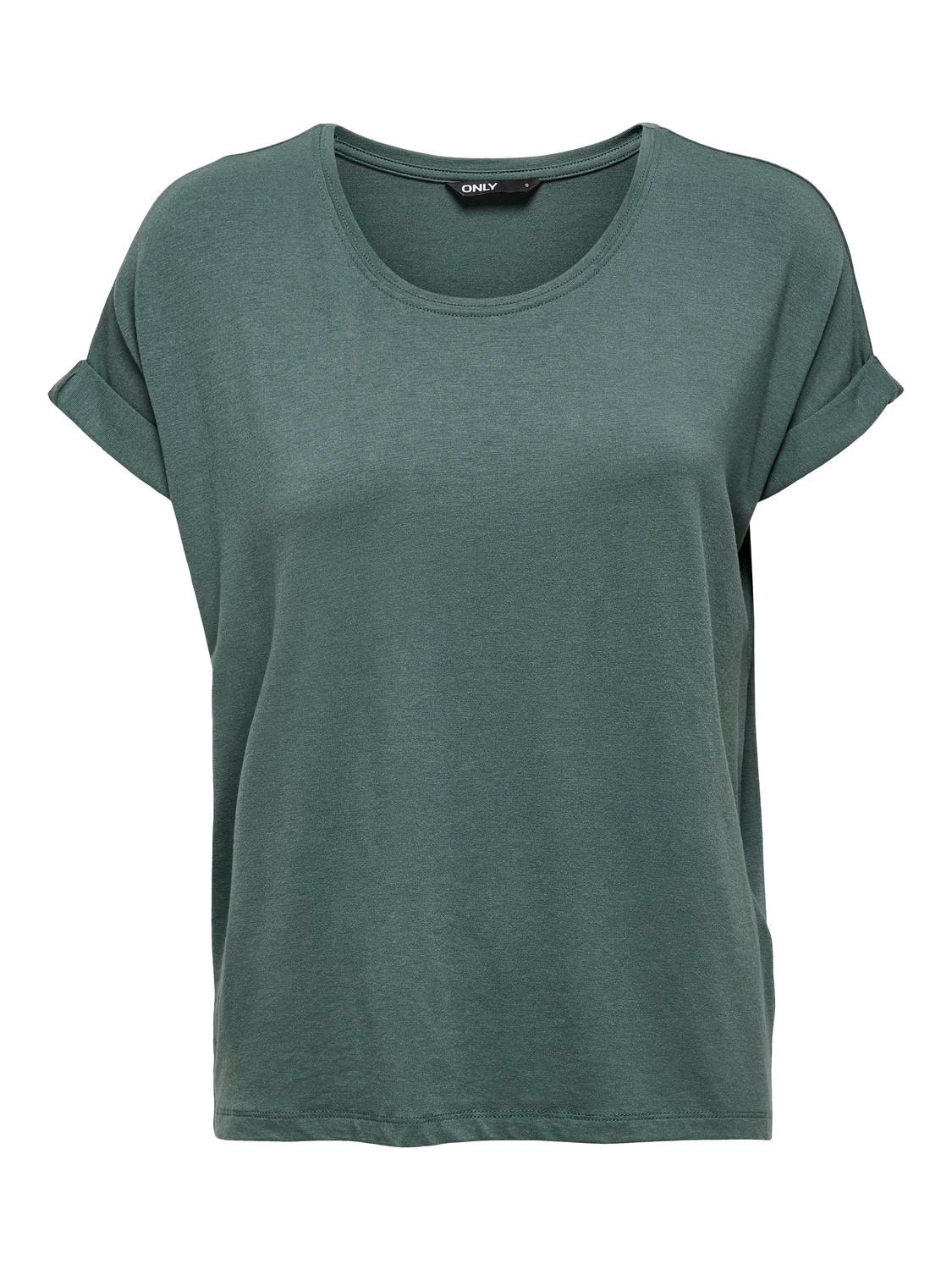 ONLY Normal geschnitten Rundhals Umgeschlagene Ärmelbündchen T-Shirt -Balsam Green - 15106662