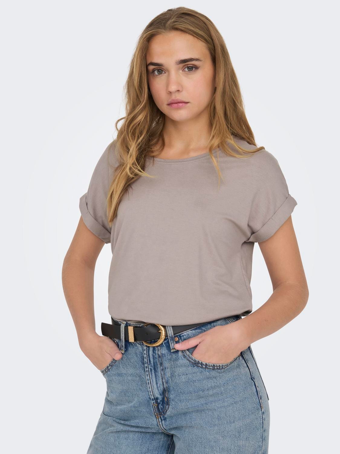 ONLY Regular Fit Round Neck Fold-up cuffs T-Shirt -Etherea - 15106662