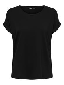ONLY Normal geschnitten Rundhals Umgeschlagene Ärmelbündchen T-Shirt -Black - 15106662