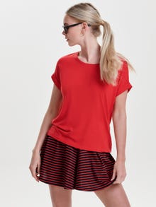 ONLY Regular Fit Round Neck Fold-up cuffs T-Shirt -Mars Red - 15106662