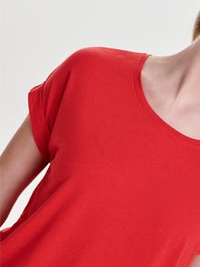 ONLY Regular Fit Round Neck Fold-up cuffs T-Shirt -Mars Red - 15106662