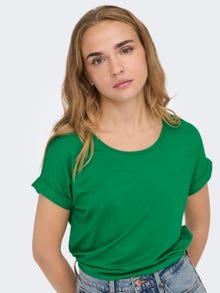 ONLY Regular Fit Round Neck Fold-up cuffs T-Shirt -Jolly Green - 15106662