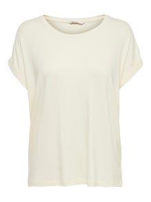 ONLY Normal geschnitten Rundhals Umgeschlagene Ärmelbündchen T-Shirt -Antique White - 15106662