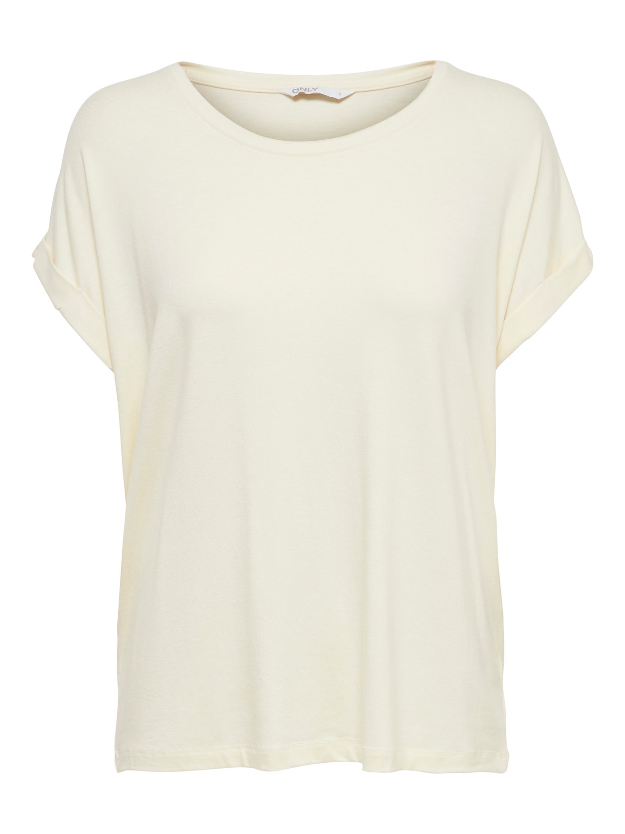 ONLY Regular Fit Round Neck Fold-up cuffs T-Shirt -Antique White - 15106662