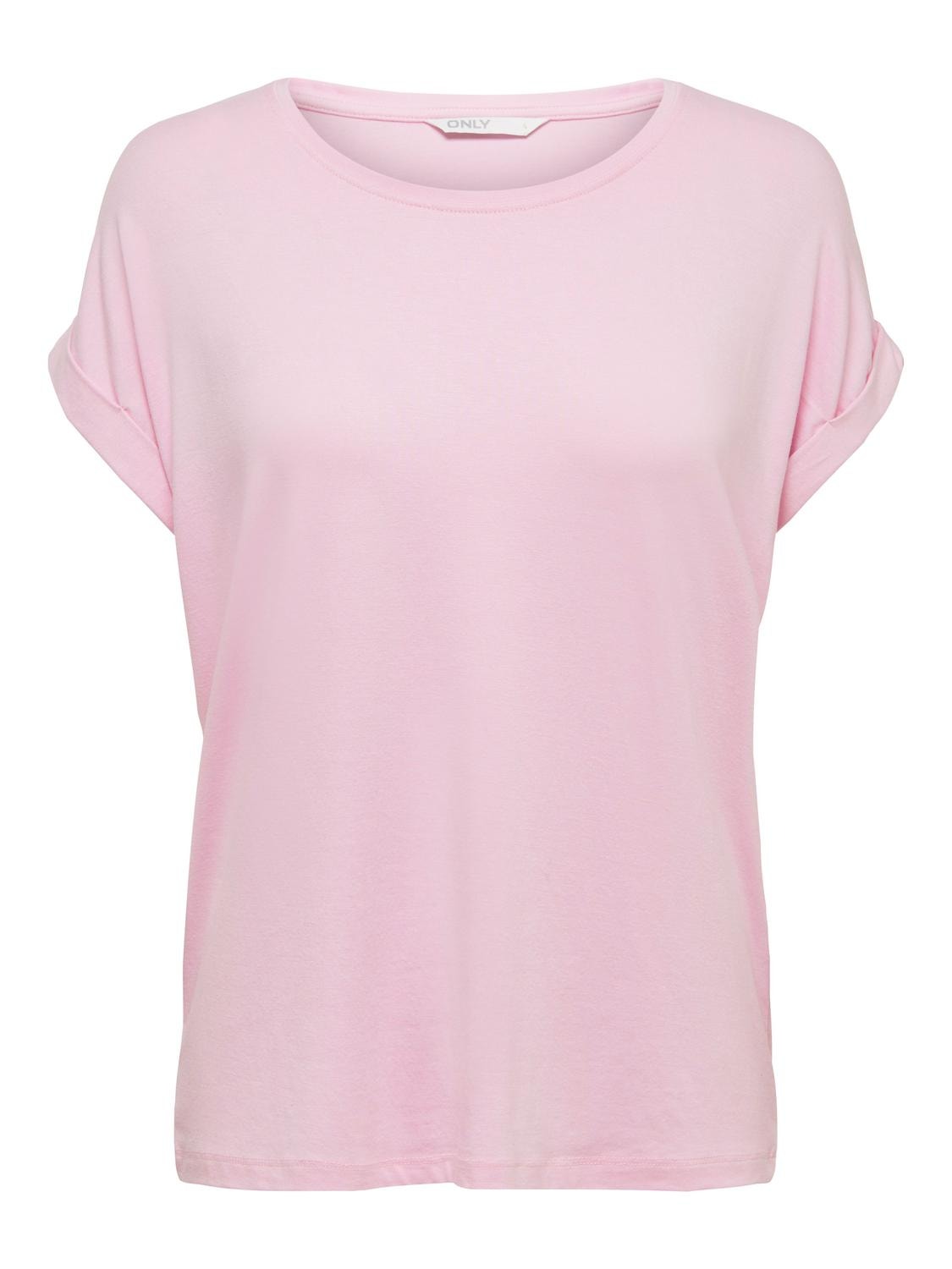 ONLY Normal geschnitten Rundhals Umgeschlagene Ärmelbündchen T-Shirt -Pink Lady - 15106662