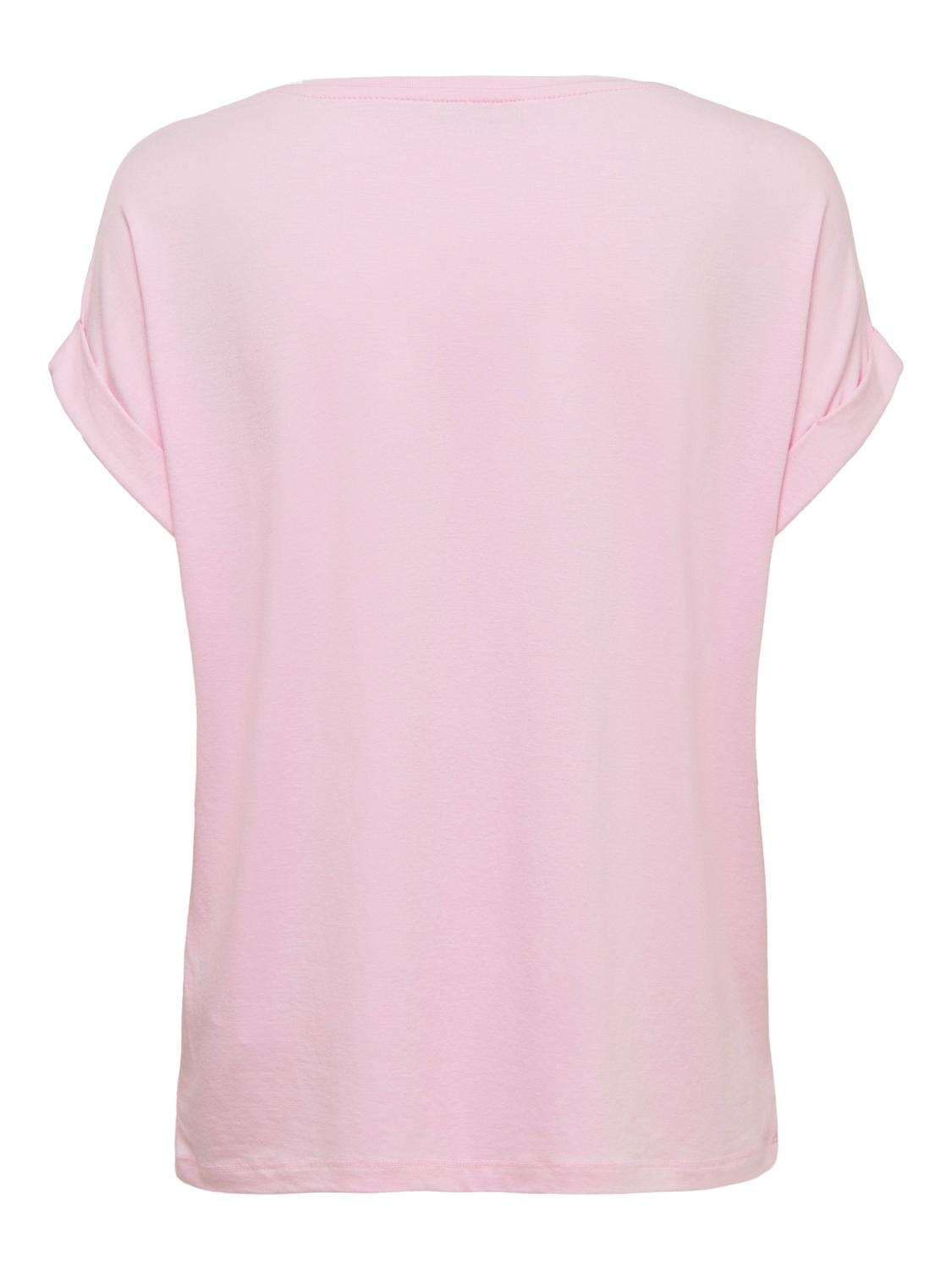 ONLY Normal geschnitten Rundhals Umgeschlagene Ärmelbündchen T-Shirt -Pink Lady - 15106662