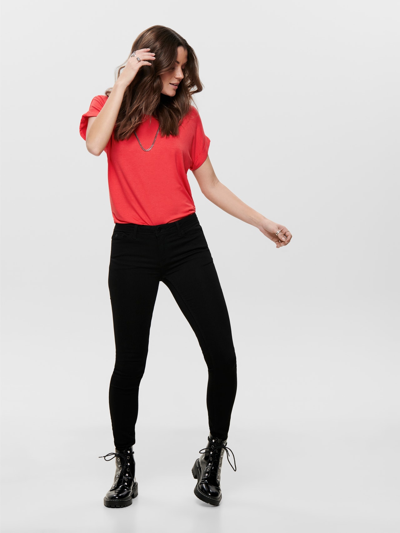 ONLY Tavapärane lõige Ümmargune kaelus Üles volditud mansetid T-särk -Cayenne - 15106662