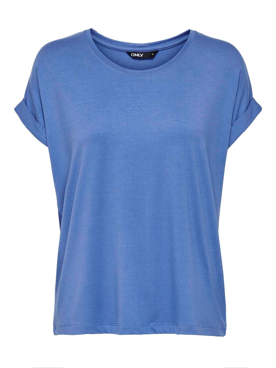 ONLY T-shirts Regular Fit Col rond Poignets repliés -Blue Yonder - 15106662