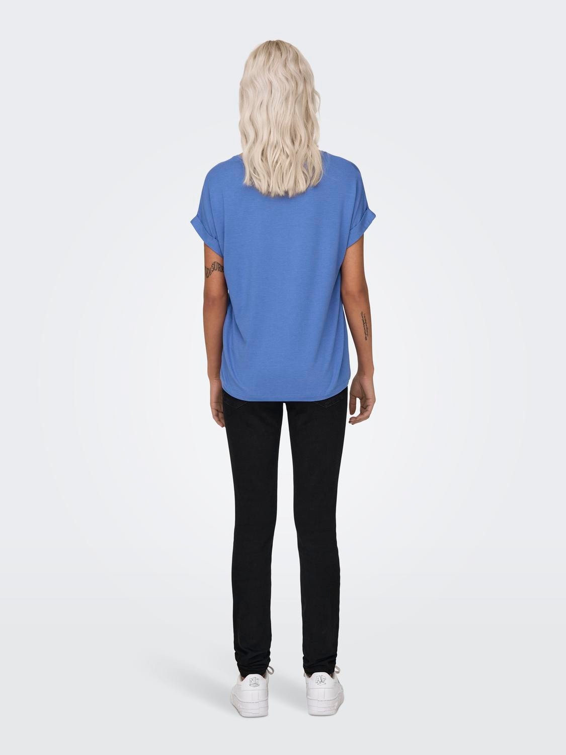 ONLY Normal geschnitten Rundhals Umgeschlagene Ärmelbündchen T-Shirt -Blue Yonder - 15106662