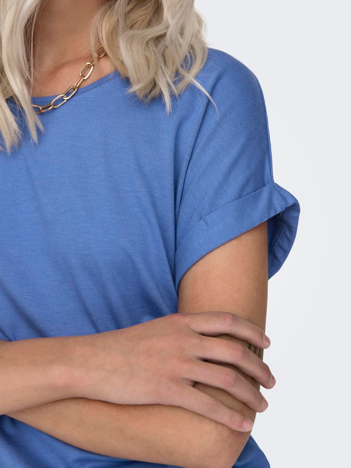 ONLY Regular fit O-hals Mouwuiteinden met omslag T-shirts -Blue Yonder - 15106662