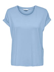 ONLY Regular Fit Round Neck Fold-up cuffs T-Shirt -Powder Blue - 15106662