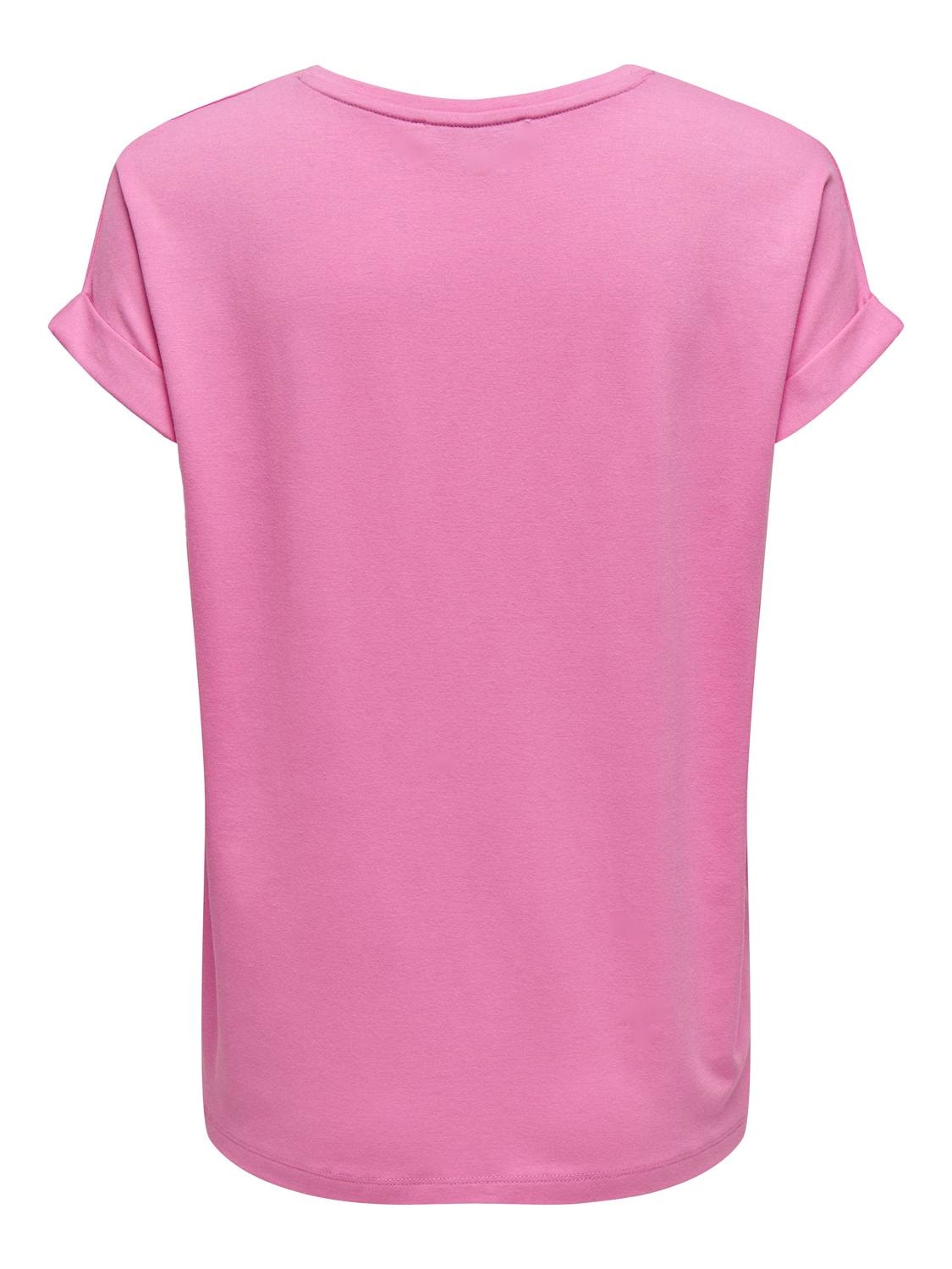 ONLY Regular fit O-hals Mouwuiteinden met omslag T-shirts -Fuchsia Pink - 15106662