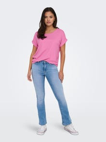 ONLY T-shirts Regular Fit Col rond Poignets repliés -Fuchsia Pink - 15106662