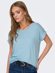 ONLY Regular Fit Round Neck Fold-up cuffs T-Shirt -Clear Sky - 15106662
