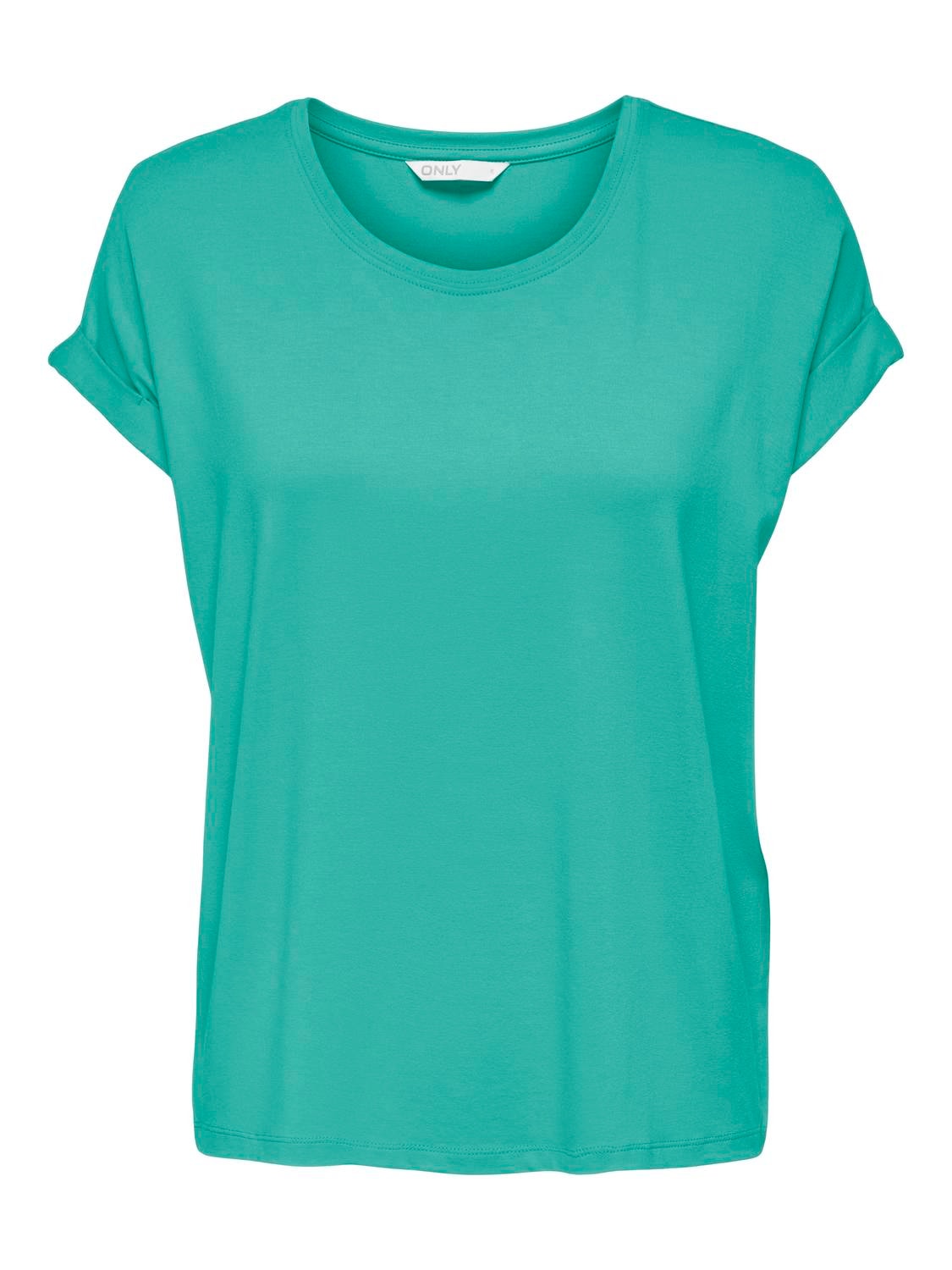 ONLY Regular fit O-hals Mouwuiteinden met omslag T-shirts -Bright Aqua - 15106662