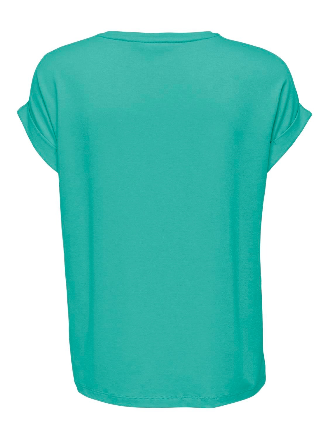 ONLY Normal geschnitten Rundhals Umgeschlagene Ärmelbündchen T-Shirt -Bright Aqua - 15106662