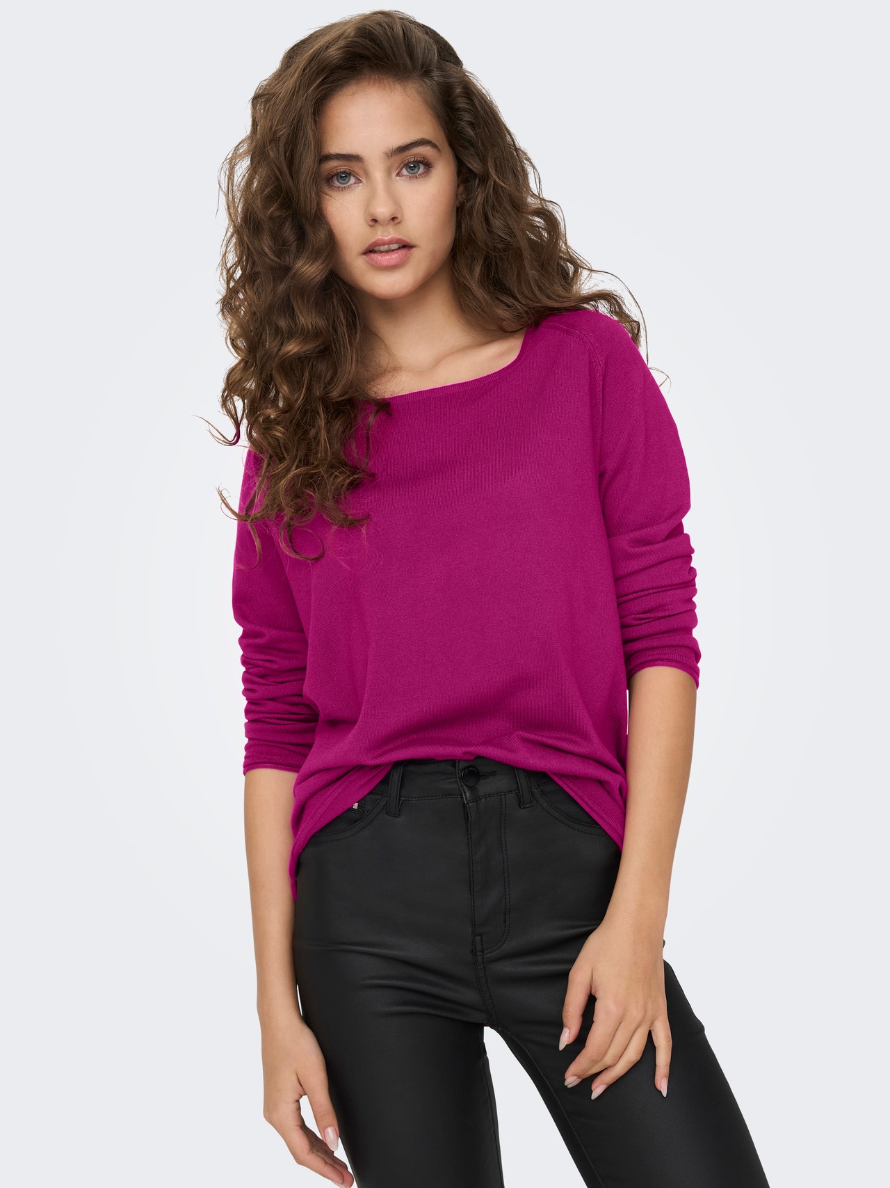 ONLY Lang Strickpullover -Festival Fuchsia - 15109964