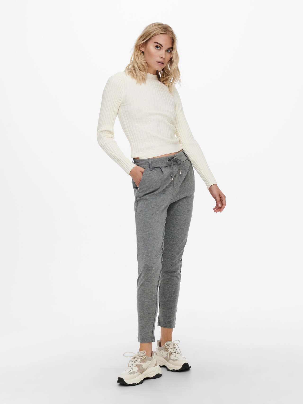 ONLY Enfärgade Byxor -Medium Grey Melange - 15115847