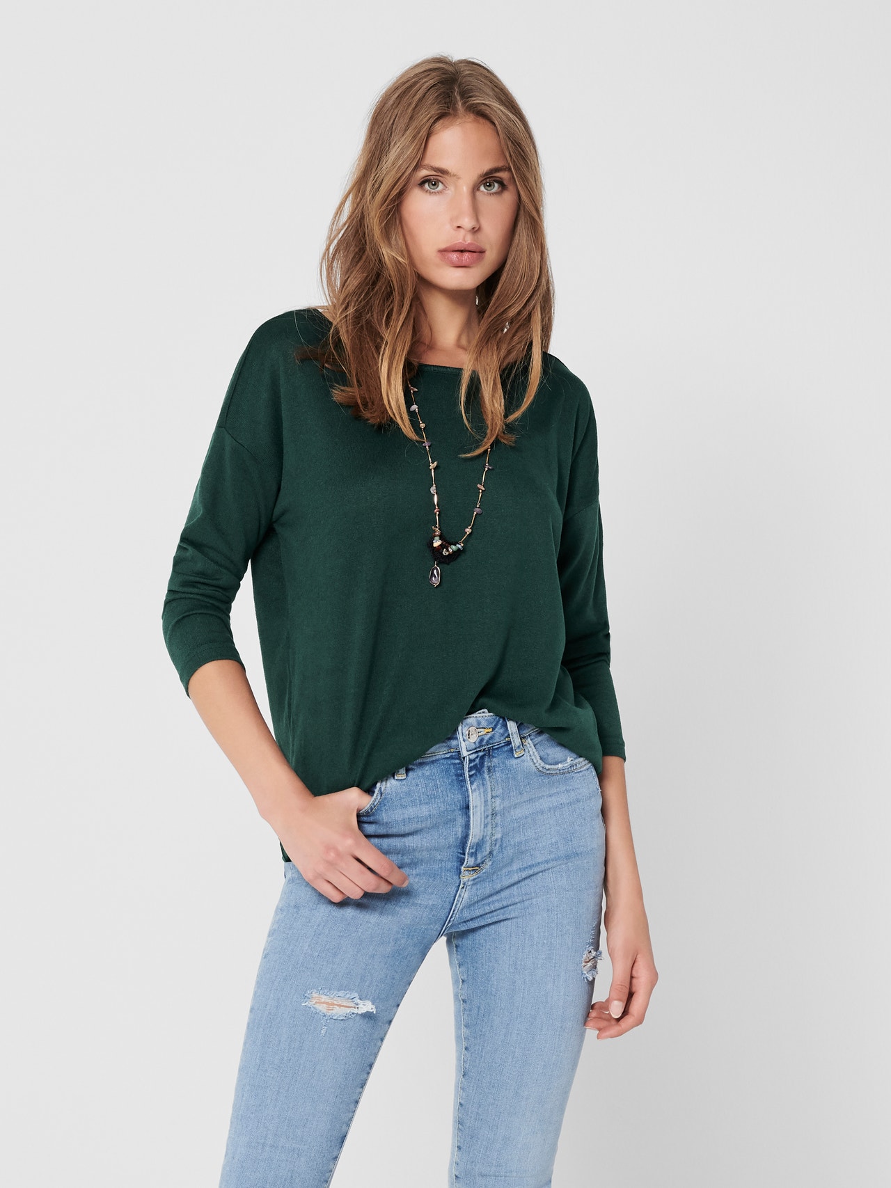 ONLY Loose Fit Round Neck Dropped shoulders Top -Green Gables - 15124402