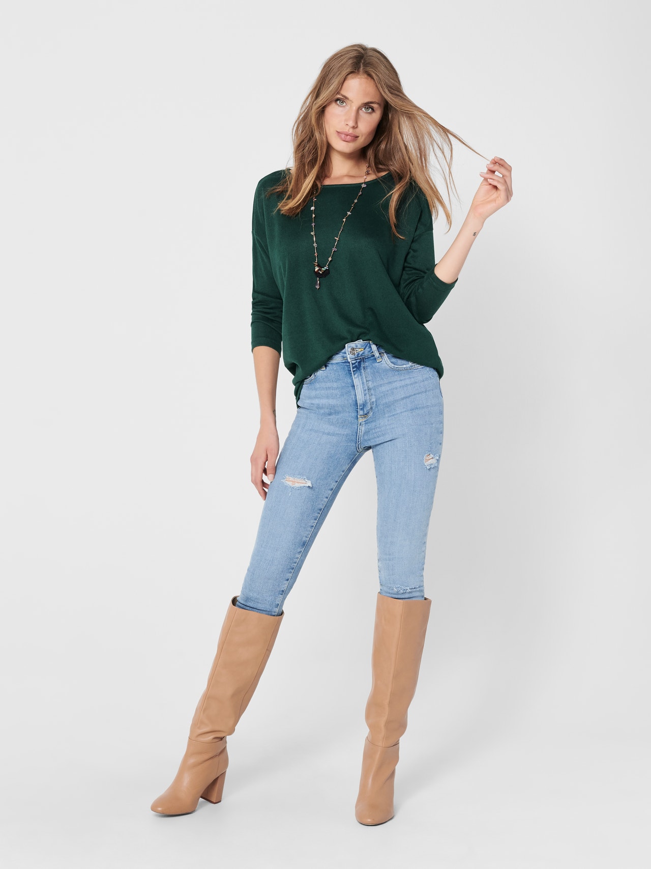 ONLY Loose Fit Round Neck Dropped shoulders Top -Green Gables - 15124402