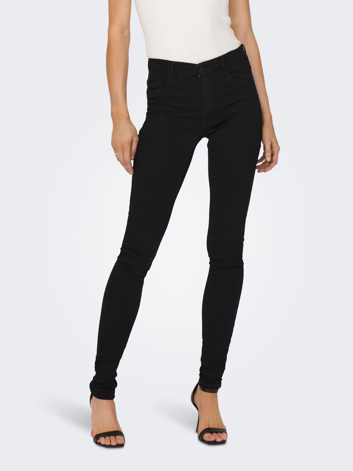 ONLY Jeans Skinny Fit Taille moyenne -Black Denim - 15129693