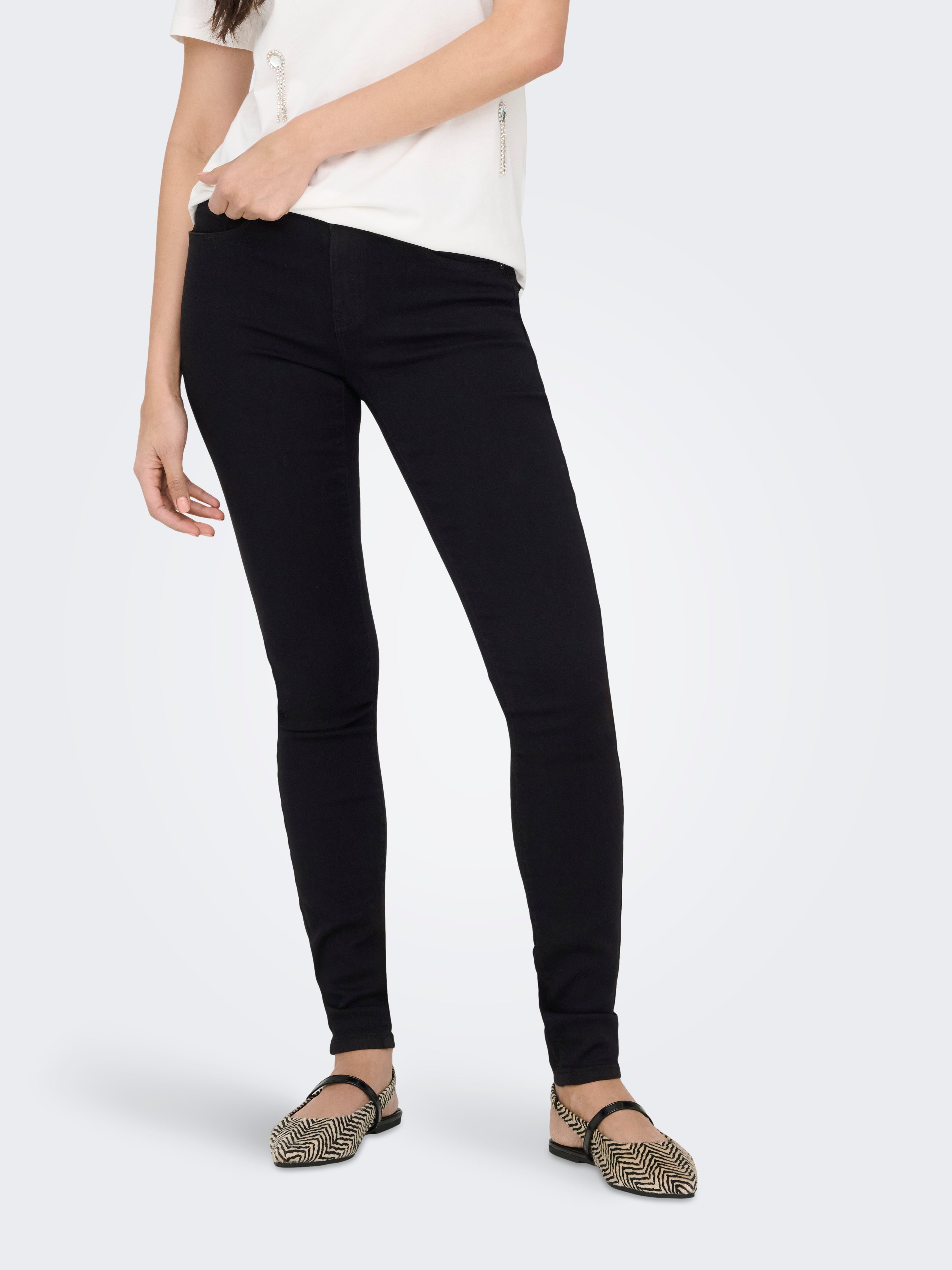 ONLY Jeans Alicia - Jeans Donna Slim Fit A Vita Media, Modello Regular Straight, In Cotone Elastico