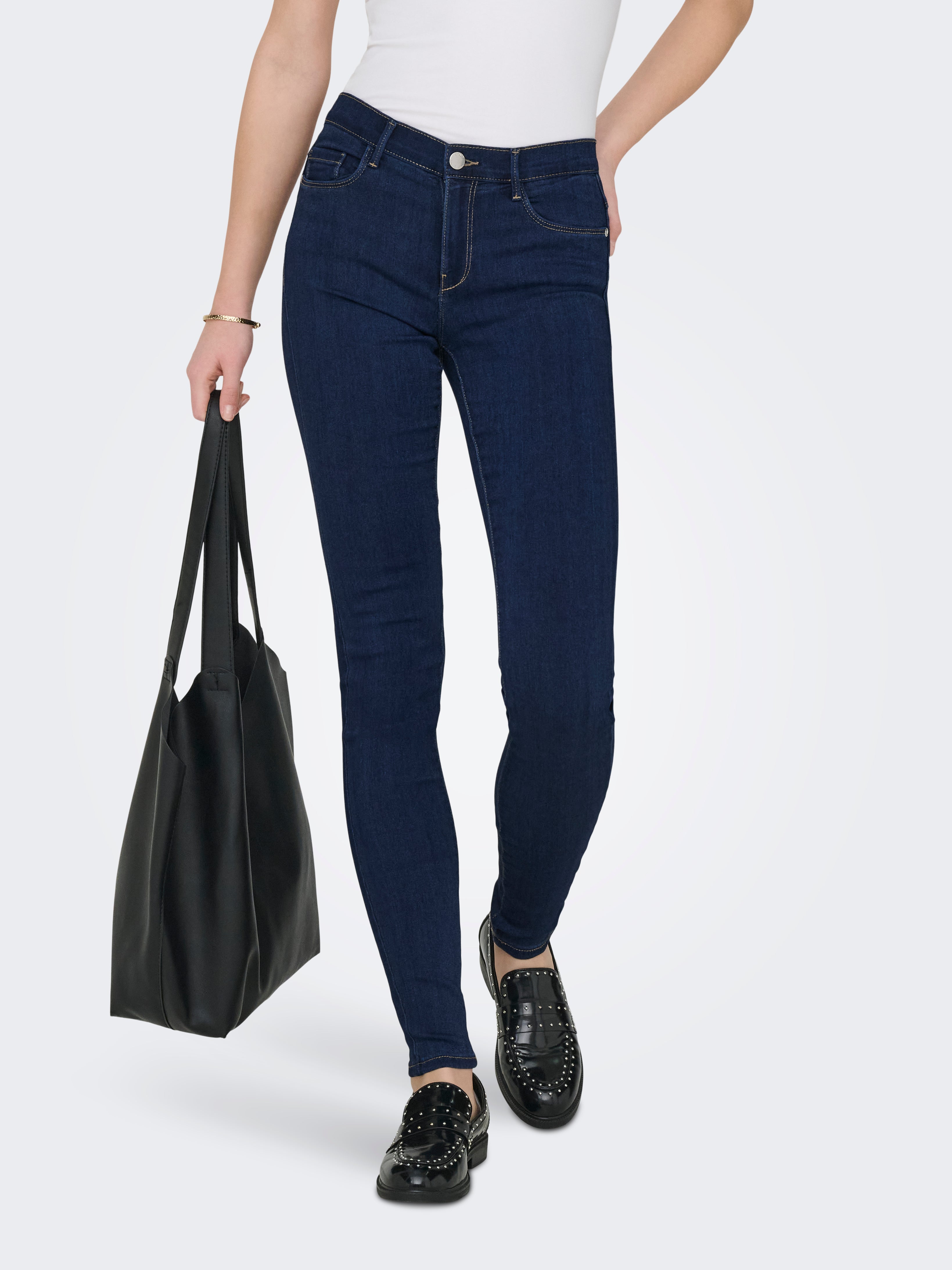 ONLRAIN Mittlere Taille Skinny Fit Jeans | Dunkelblau | ONLY® 