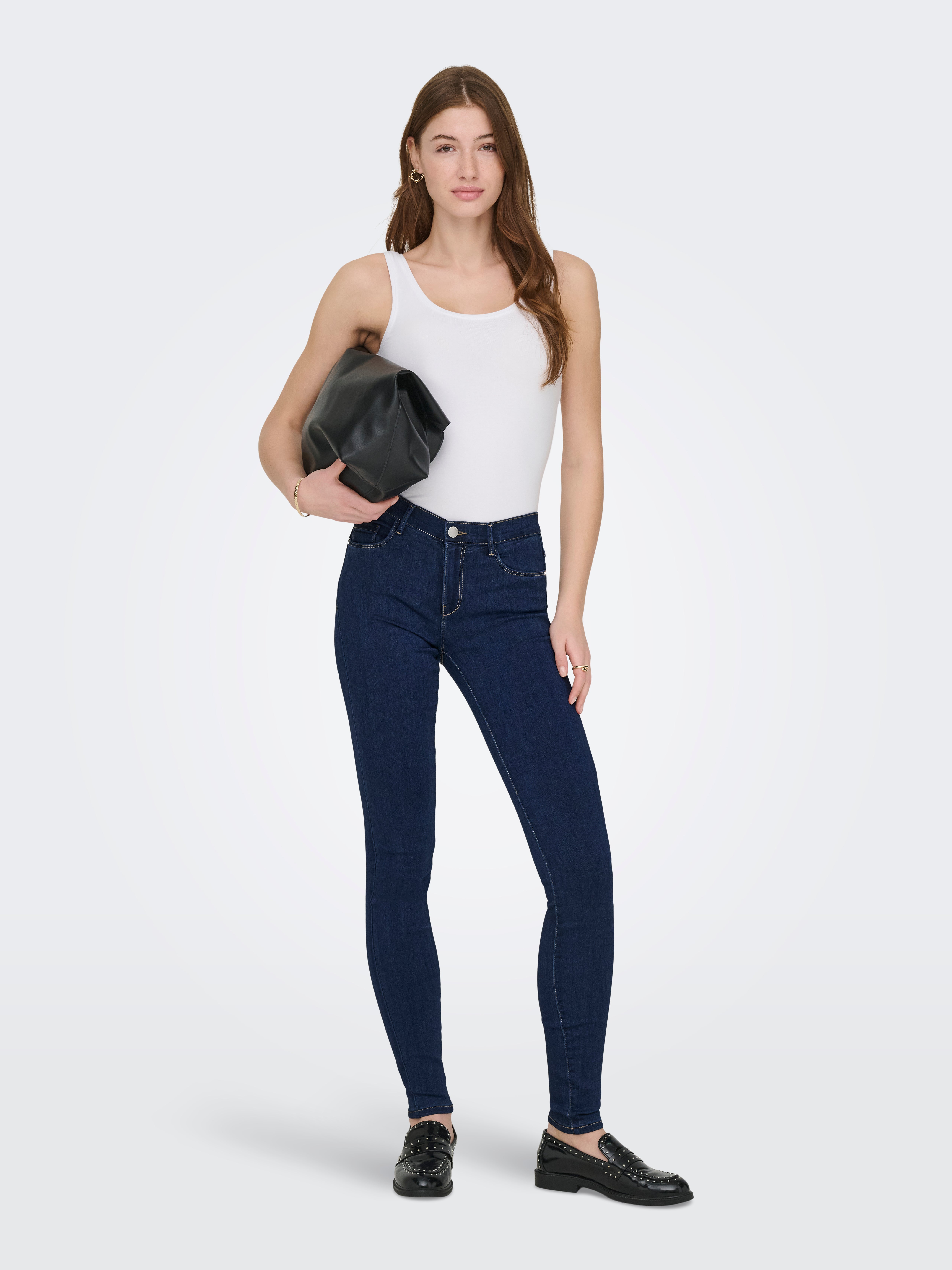 ONLRAIN Mittlere Taille Skinny Fit Jeans | Dunkelblau | ONLY® 