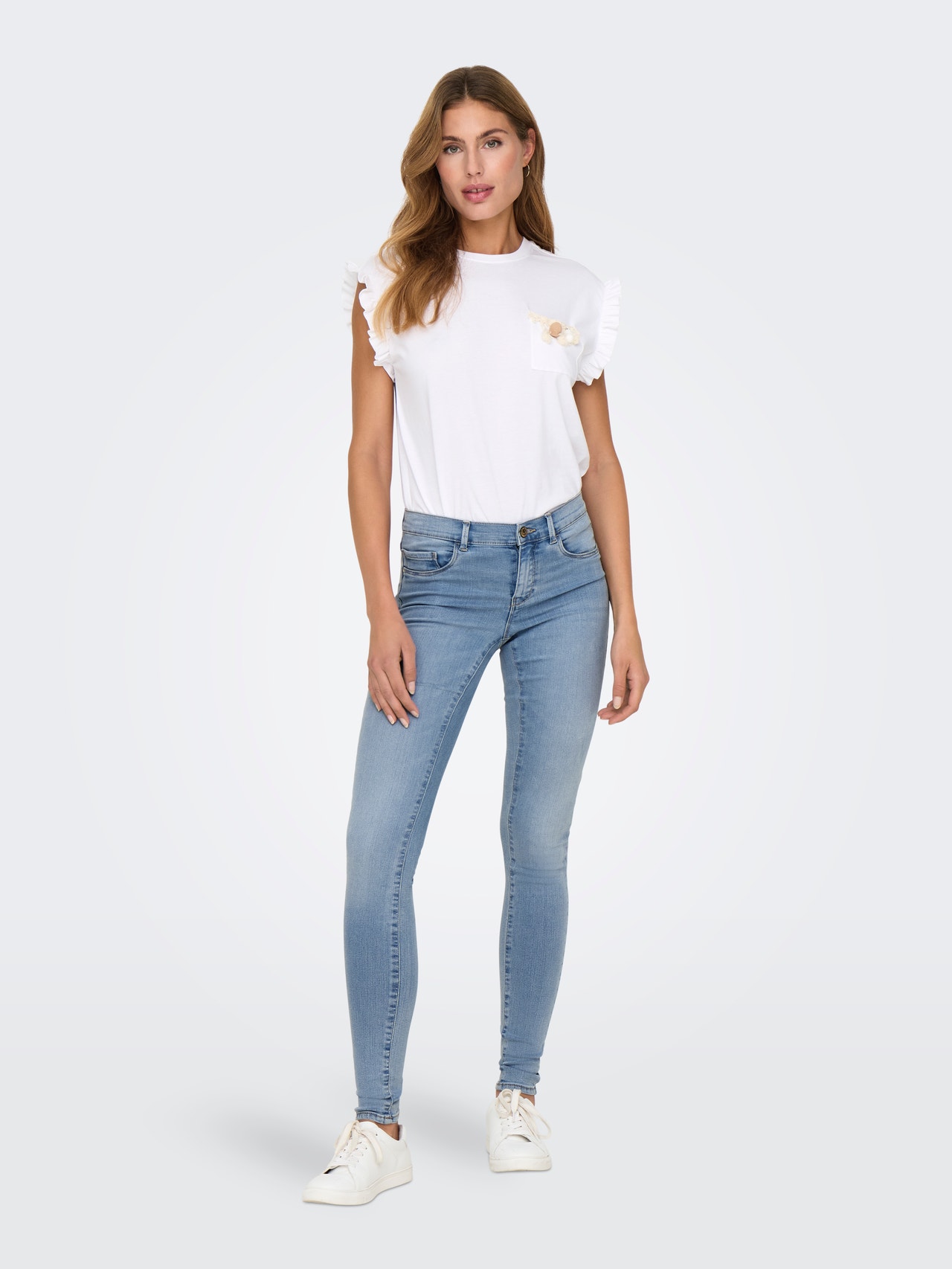 ONLY ONLRAIN Mittlere Taille Skinny Fit Jeans -Light Blue Denim - 15129693