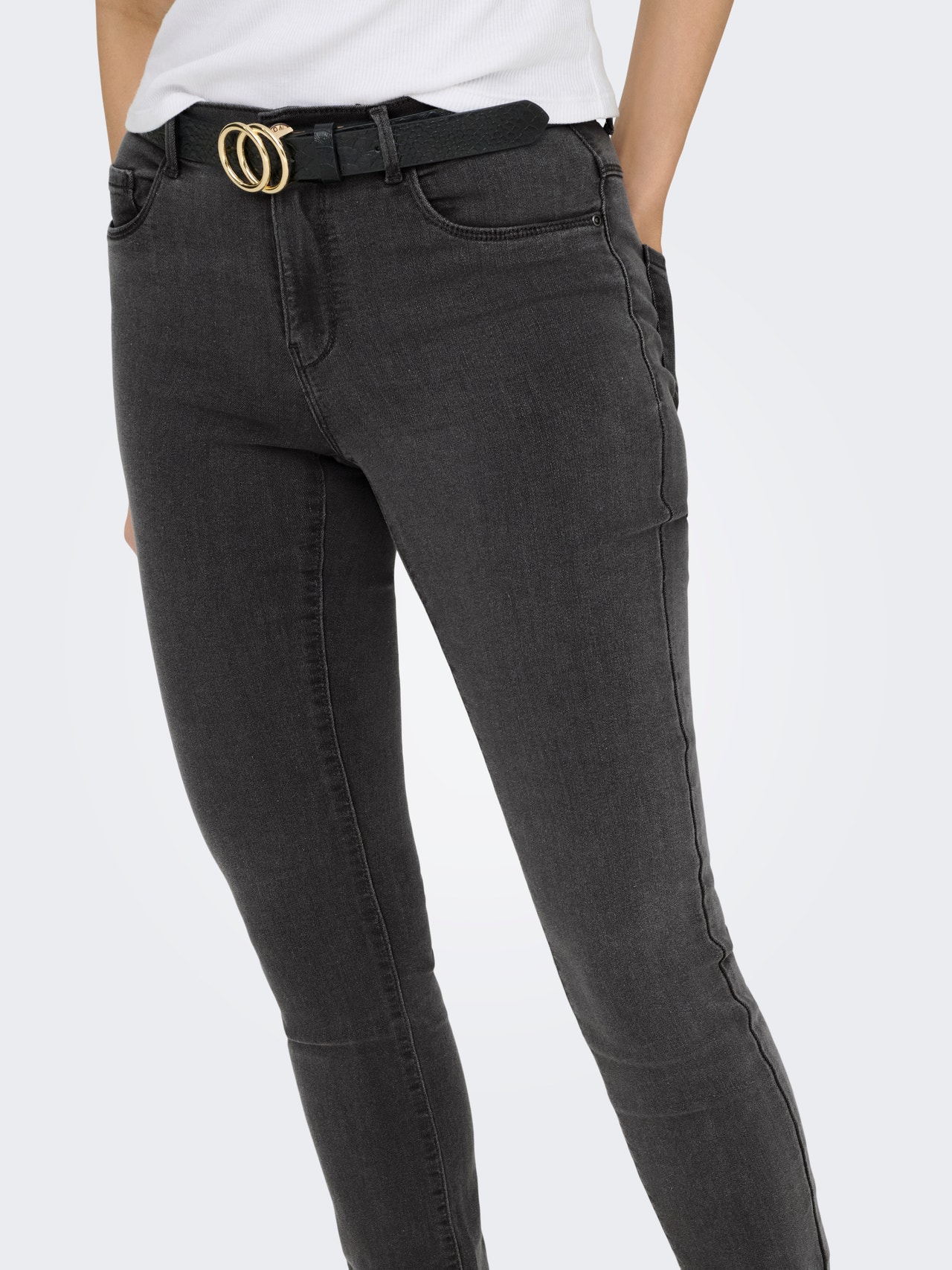 ONLY Skinny Fit Jeans Onlrain Mid Waist Skinny Fit Jeans, Dark Grey Denim/Detail:mas655, XS / 34L