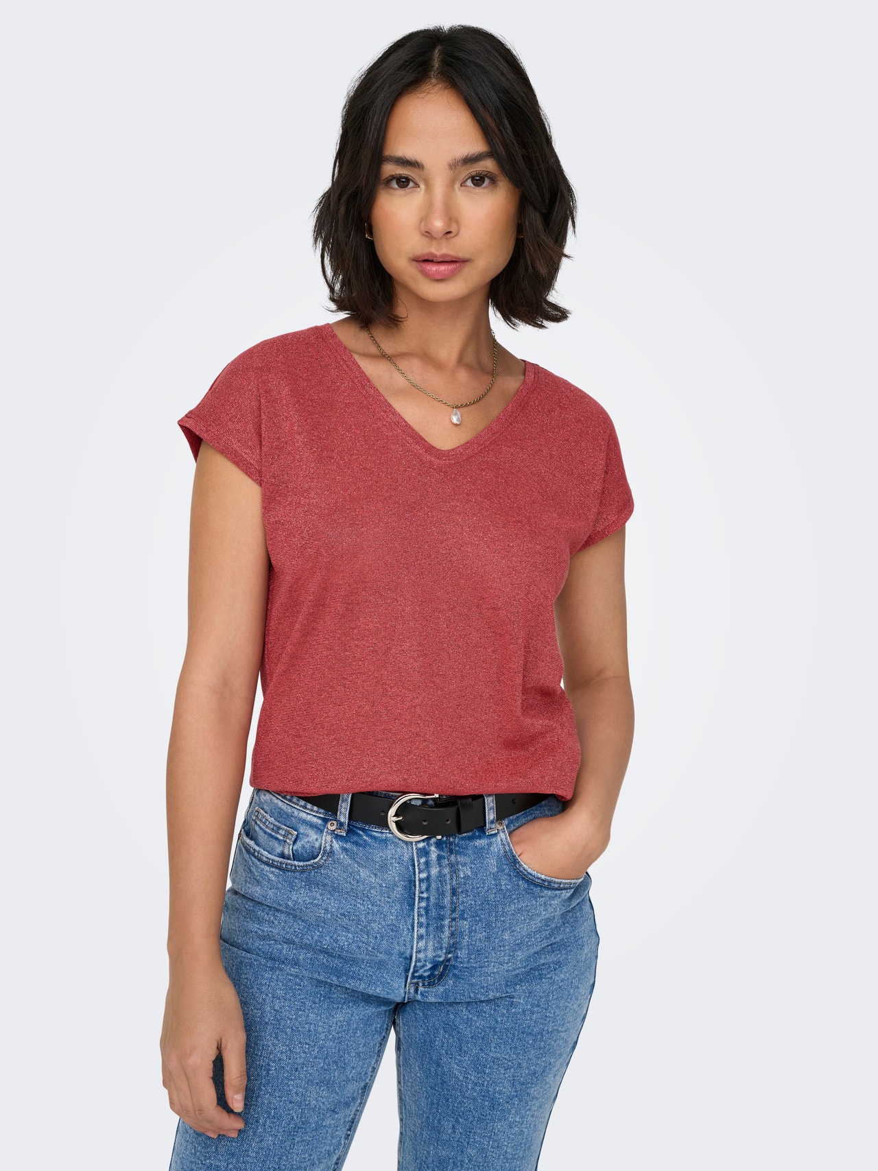 ONLY Loose Short Sleeved Top -Cayenne - 15136069