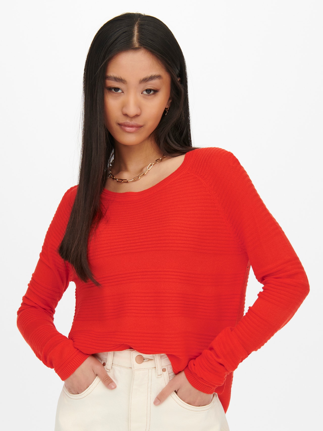 ONLY Couleur unie Pull en maille -Red Clay - 15141866