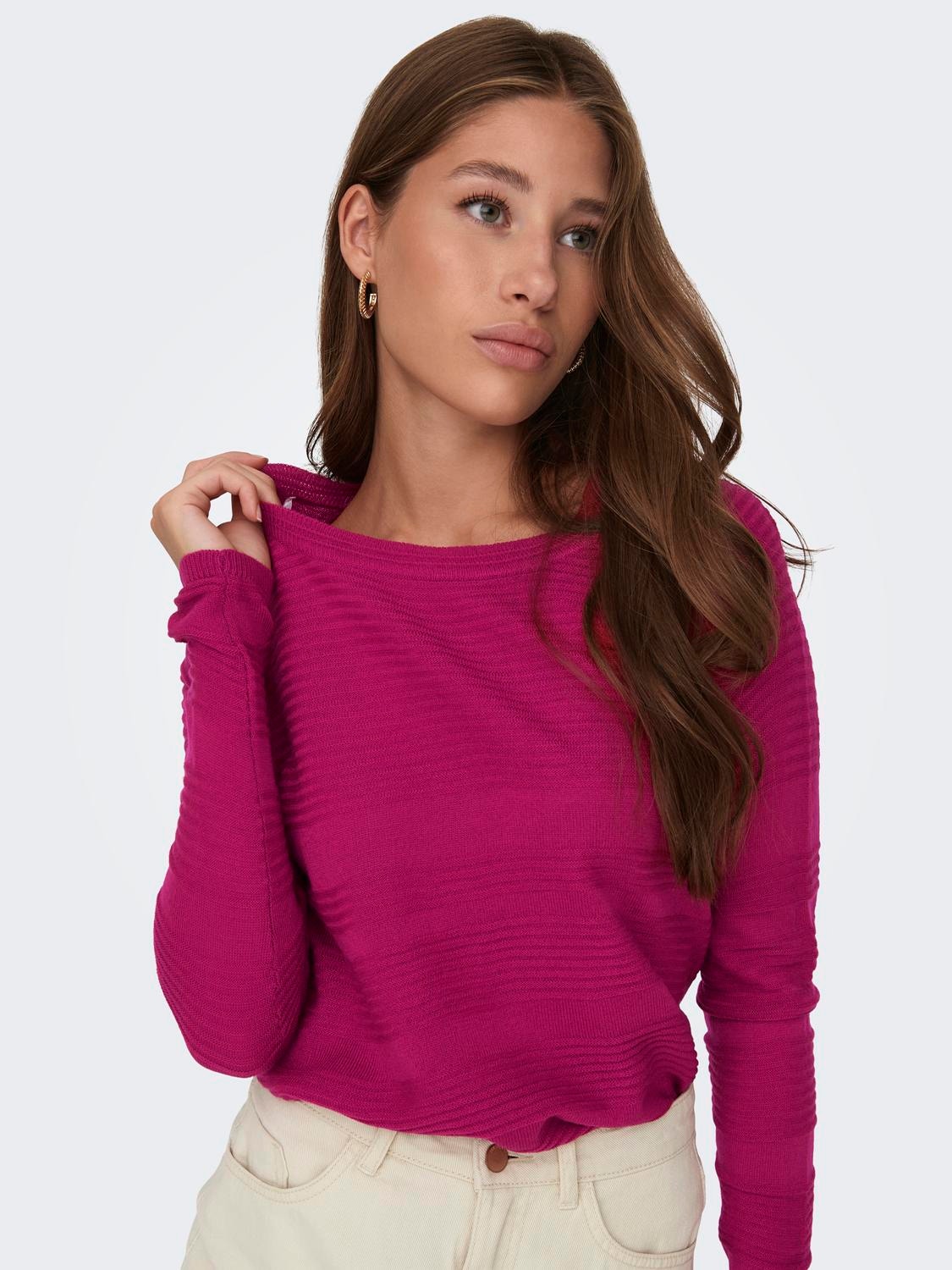 ONLY Ensfarget Strikket pullover -Cerise - 15141866