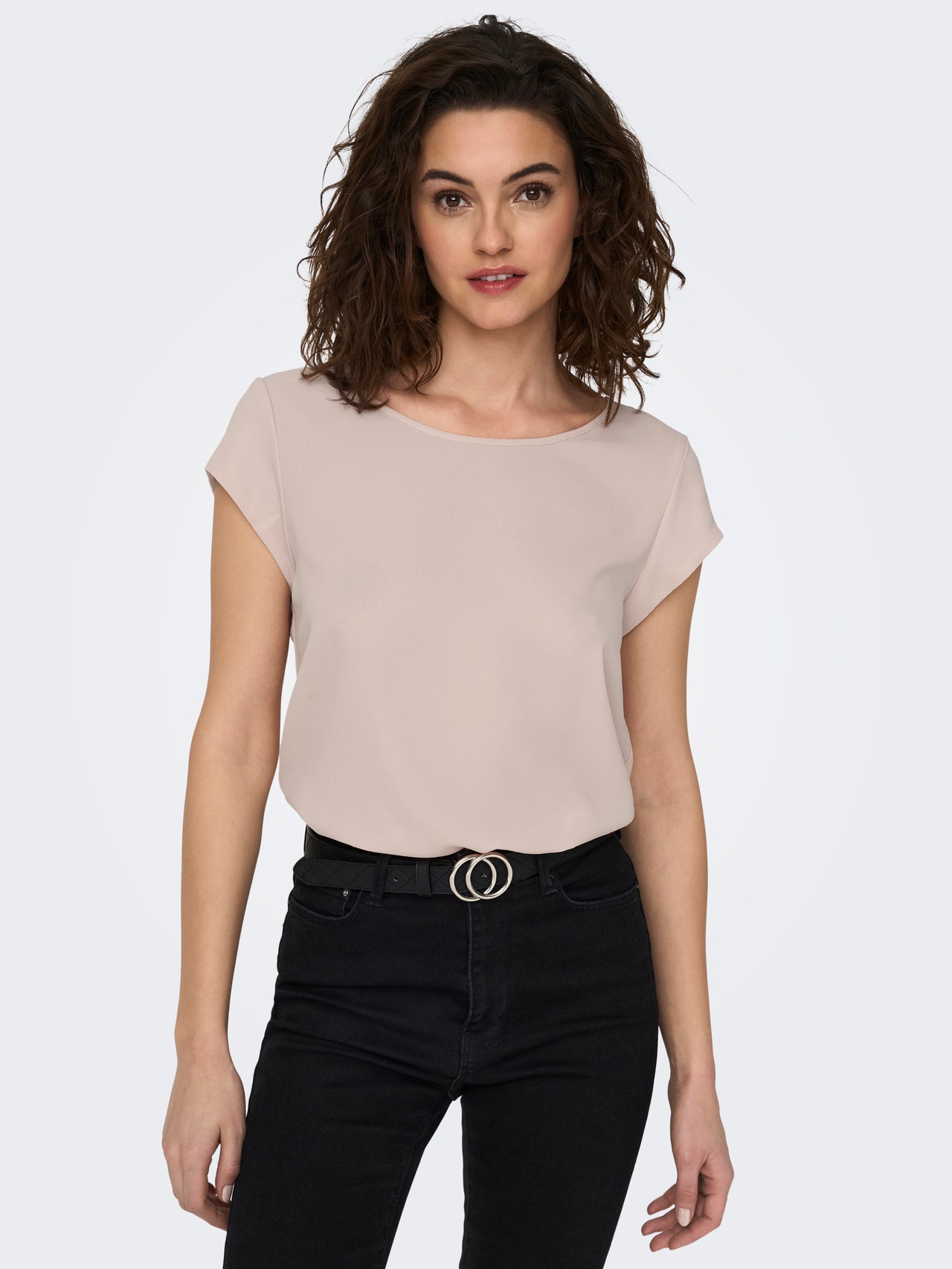 ONLY Loose Short Sleeved Top -Peach Whip - 15142784