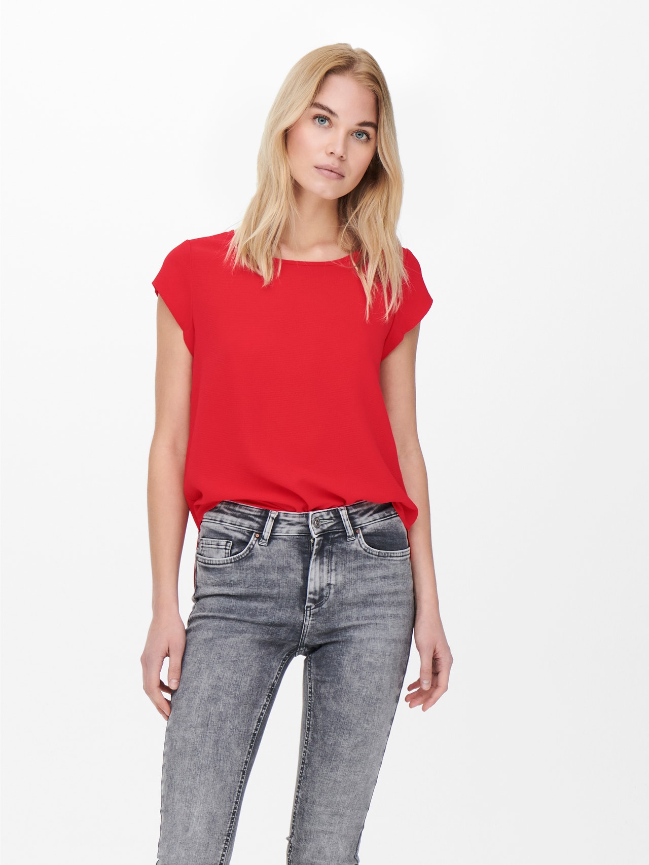 ONLY Loose fit Kortärmad topp -High Risk Red - 15142784