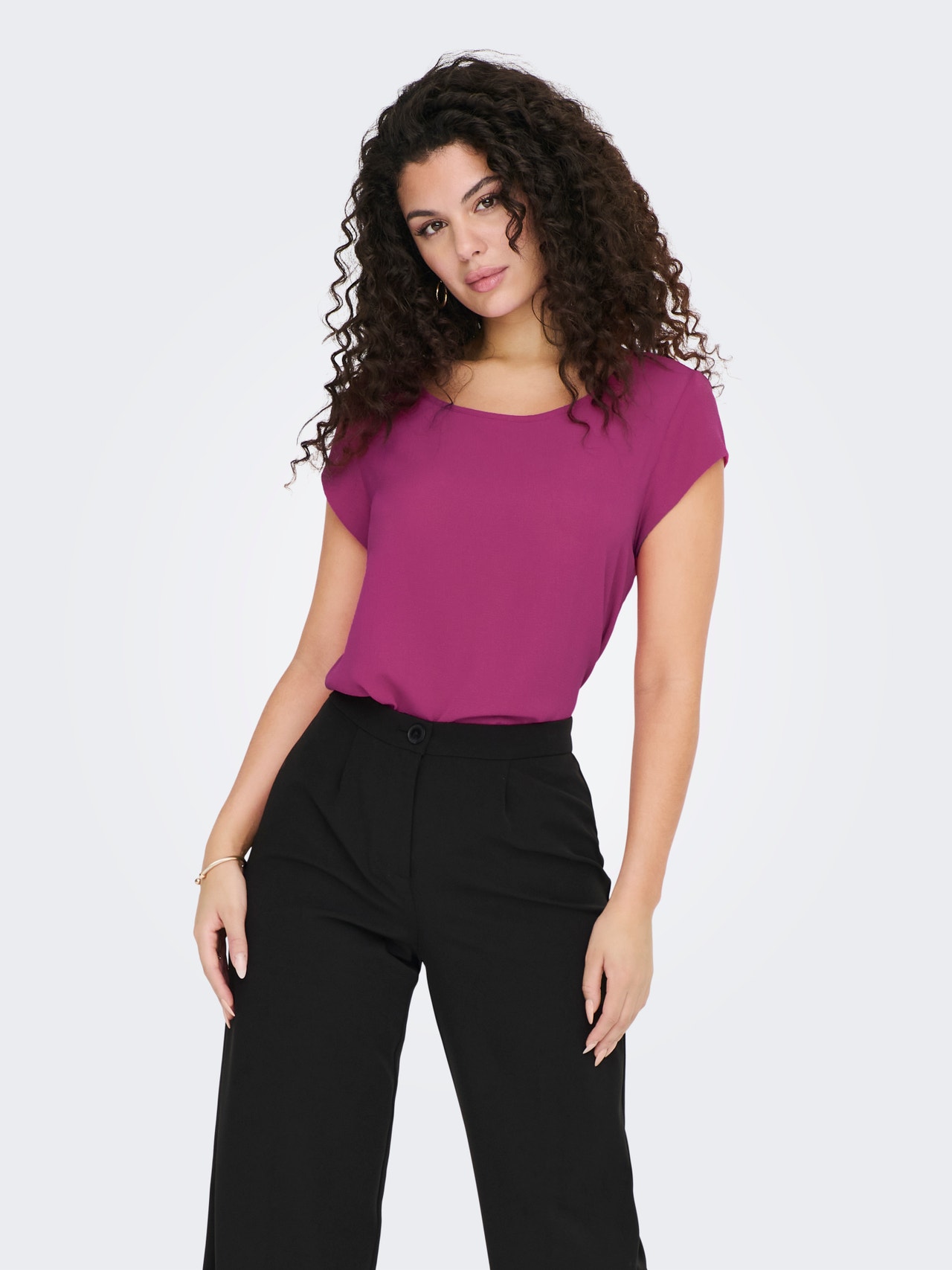 ONLY Tops Regular Fit Col rond -Very Berry - 15142784