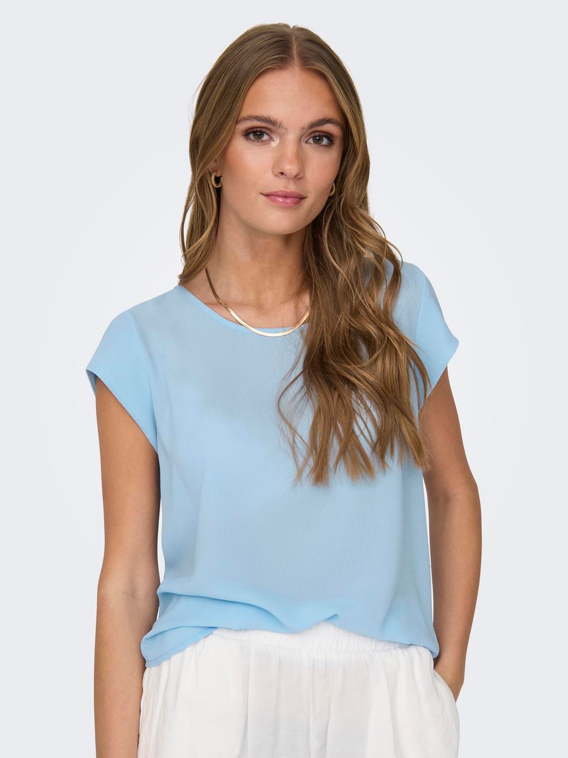 ONLY Loose Short Sleeved Top -Clear Sky - 15142784