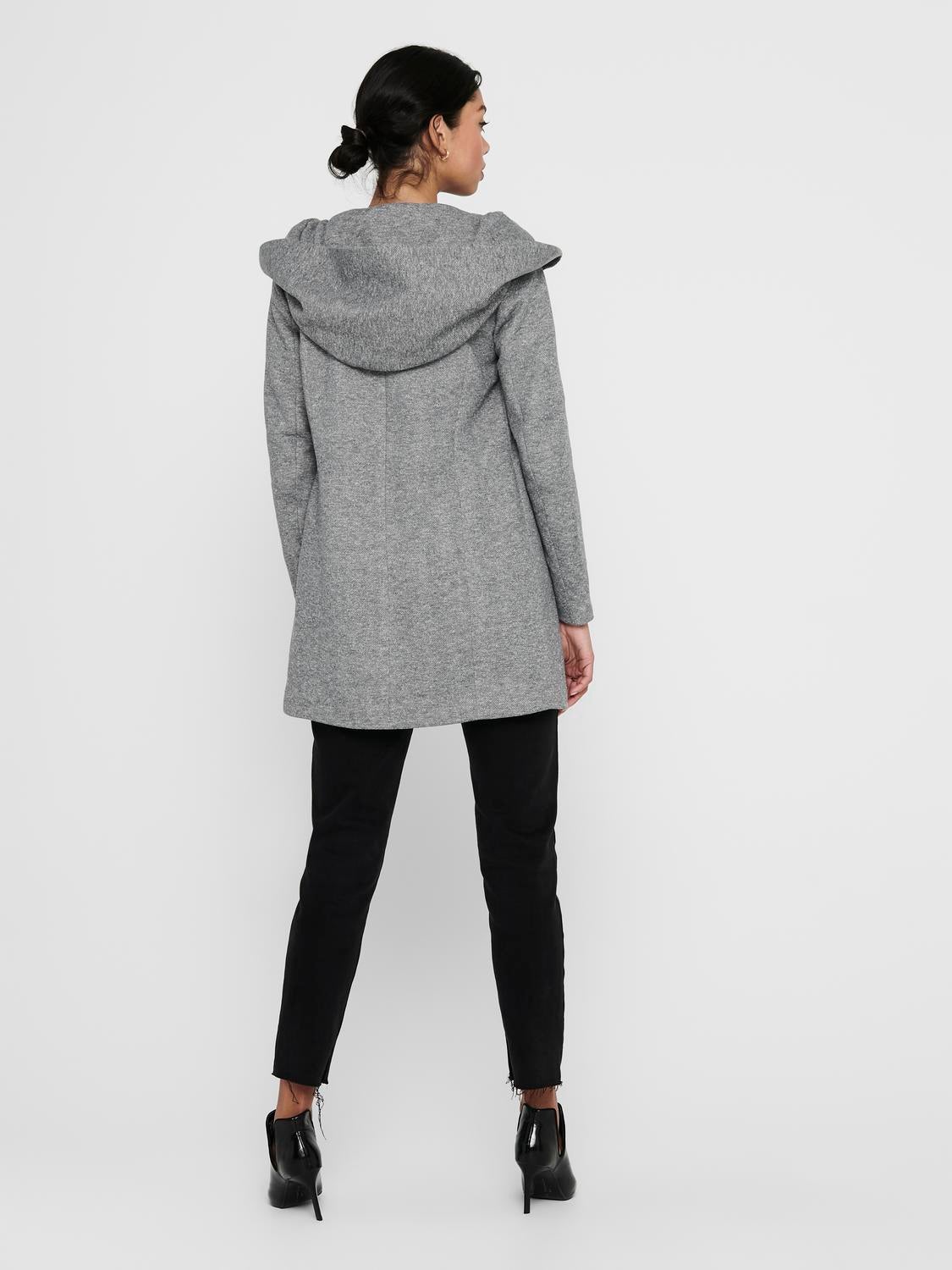 Grey coat with outlet hood