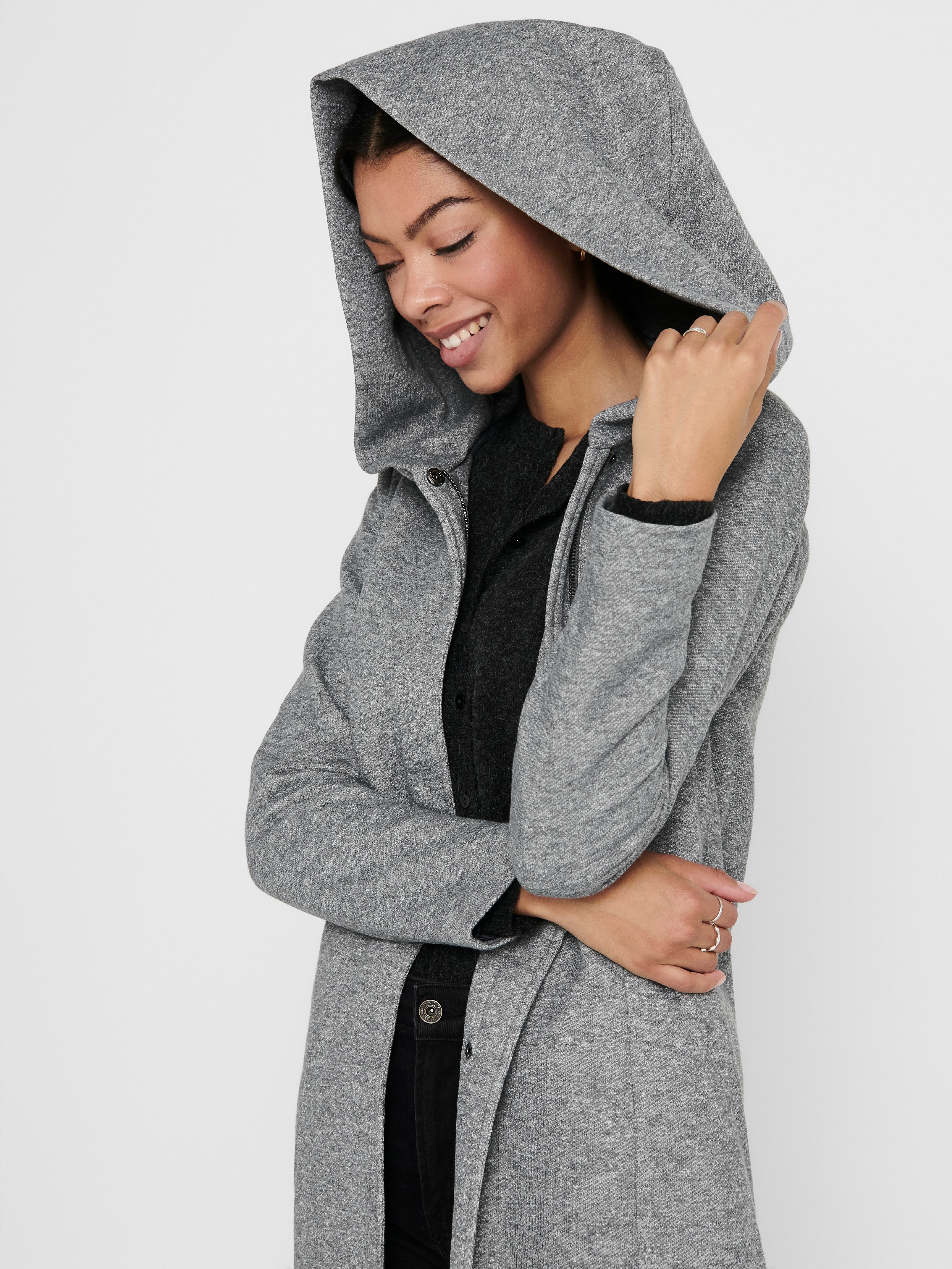 light grey hooded coat
