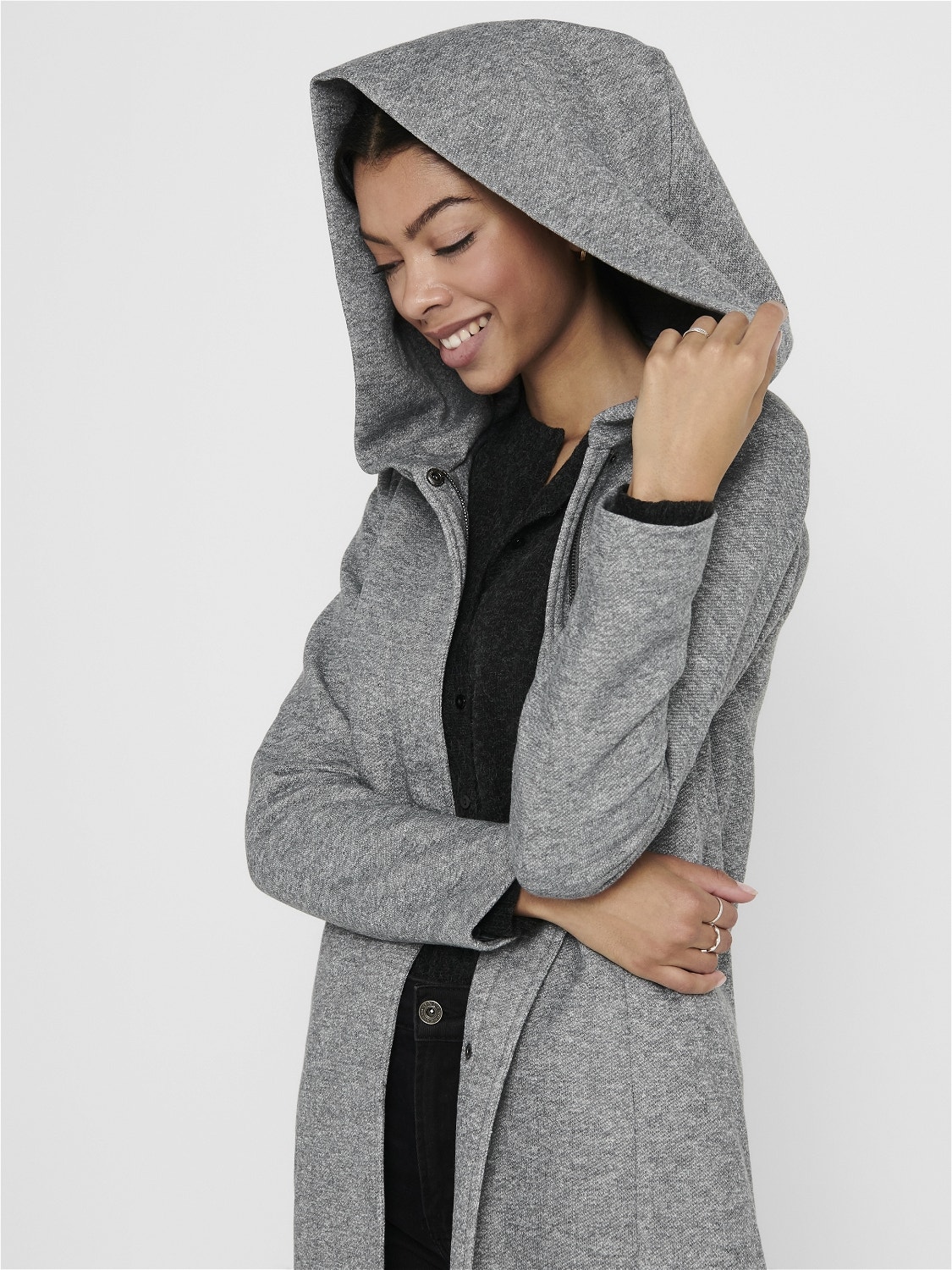 ONLY Coat with hood -Light Grey Melange - 15142911