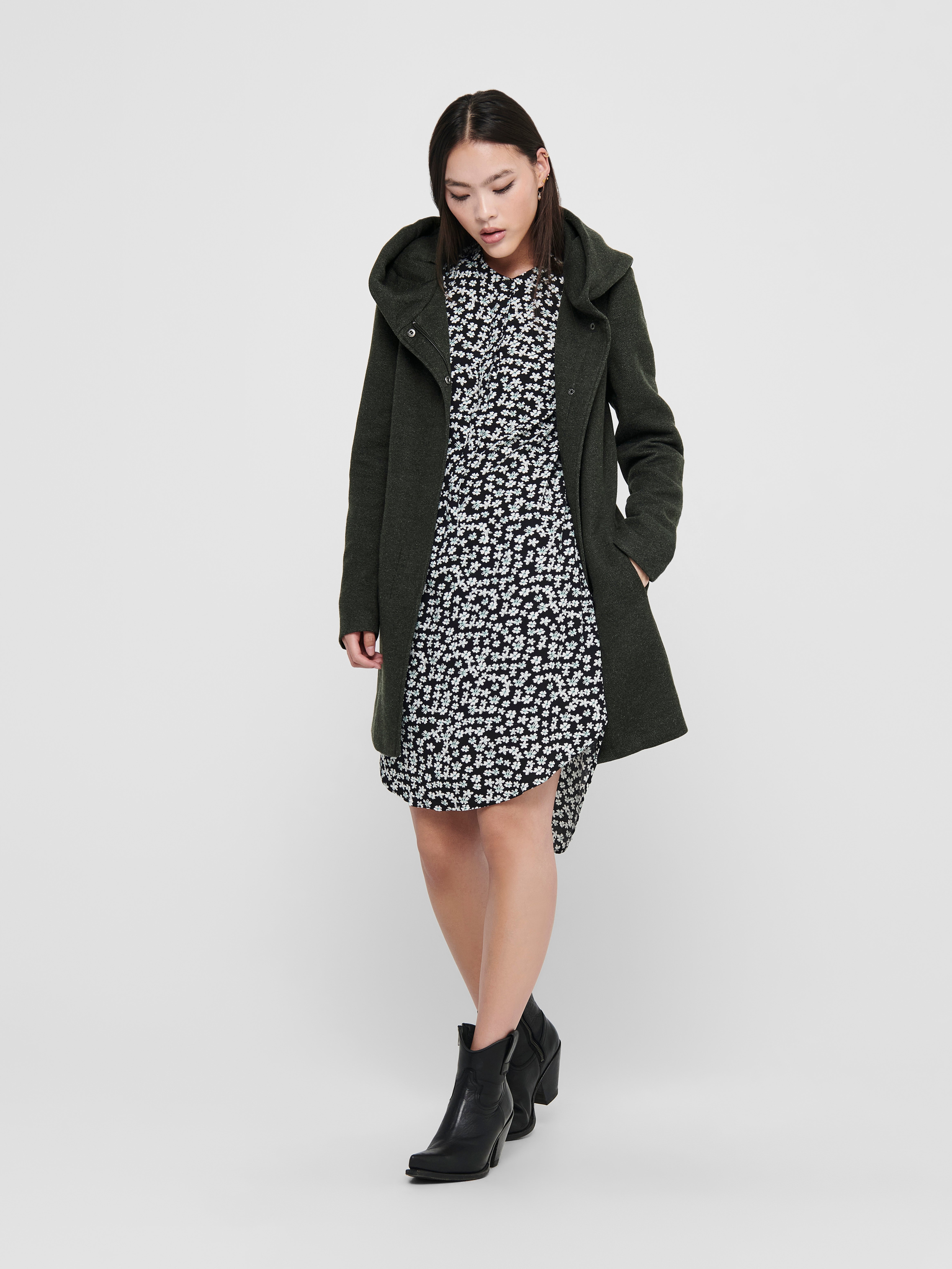 Coat with hood | Dark Green | ONLY®