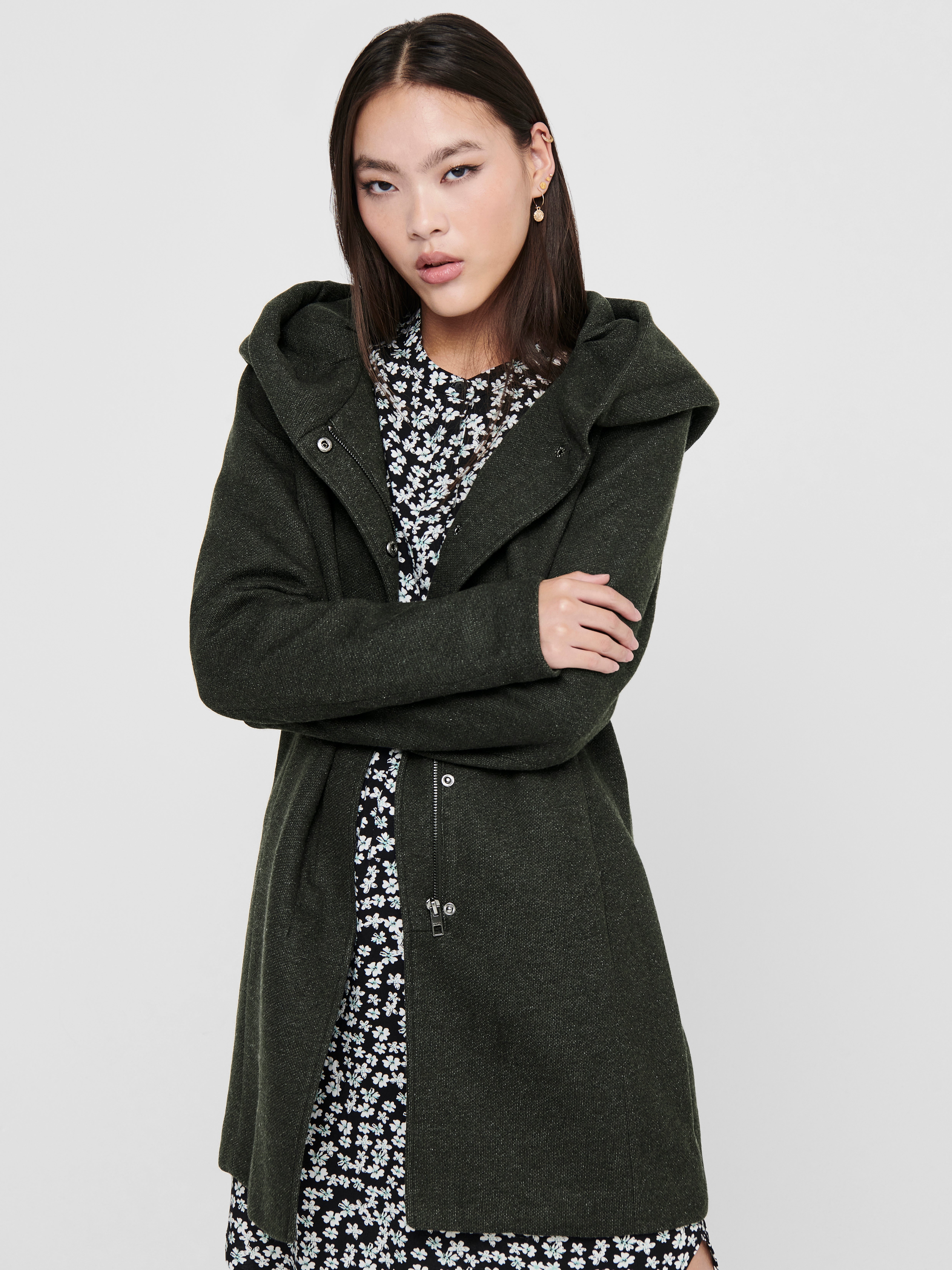 Coat with hood | Dark Green | ONLY®