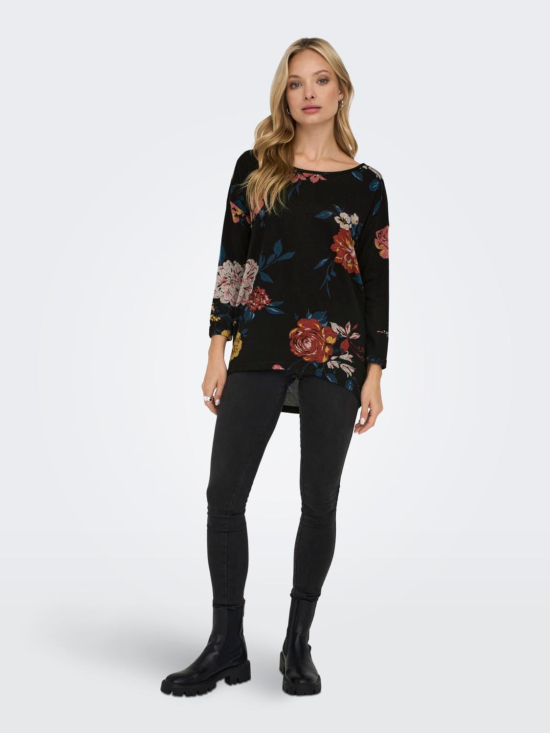 ONLY Loose Fit Round Neck Dropped shoulders Top -Black - 15144286