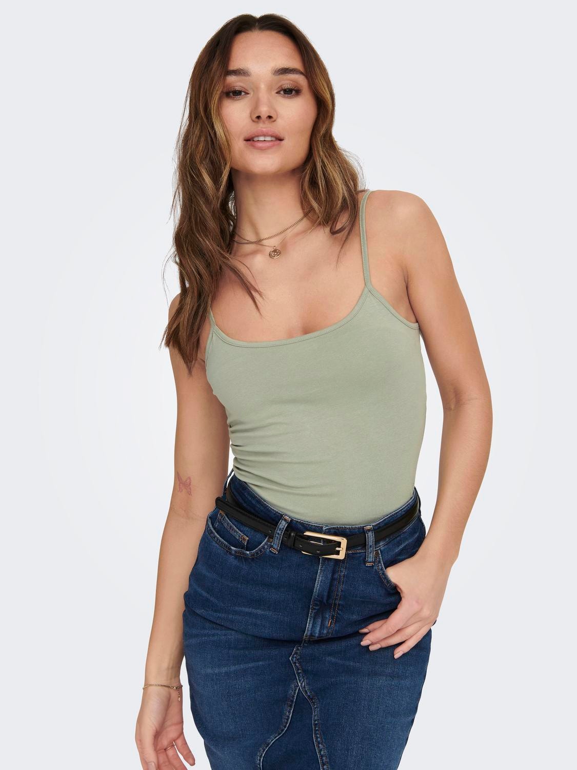 ONLY Effen Mouwloze top -Seagrass - 15148401