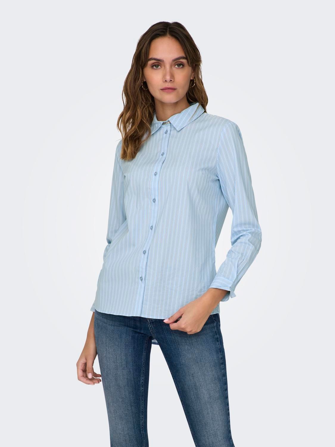 ONLY Chemises Regular Fit Col chemise Poignets boutonnés Manches fines et ajustées -Kentucky Blue - 15149877