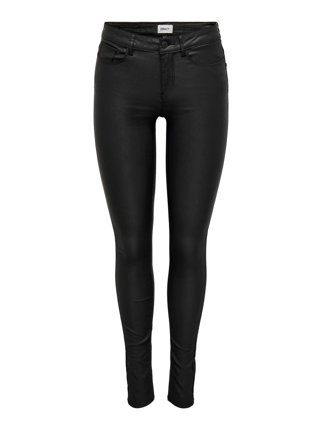 Vila leather look high waisted skinny trousers in black