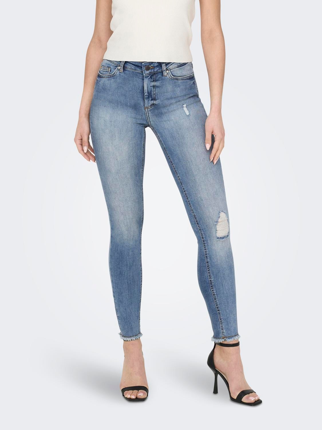 ONLY Skinny Fit Mid waist Ripped hems Jeans -Light Blue Denim - 15151895